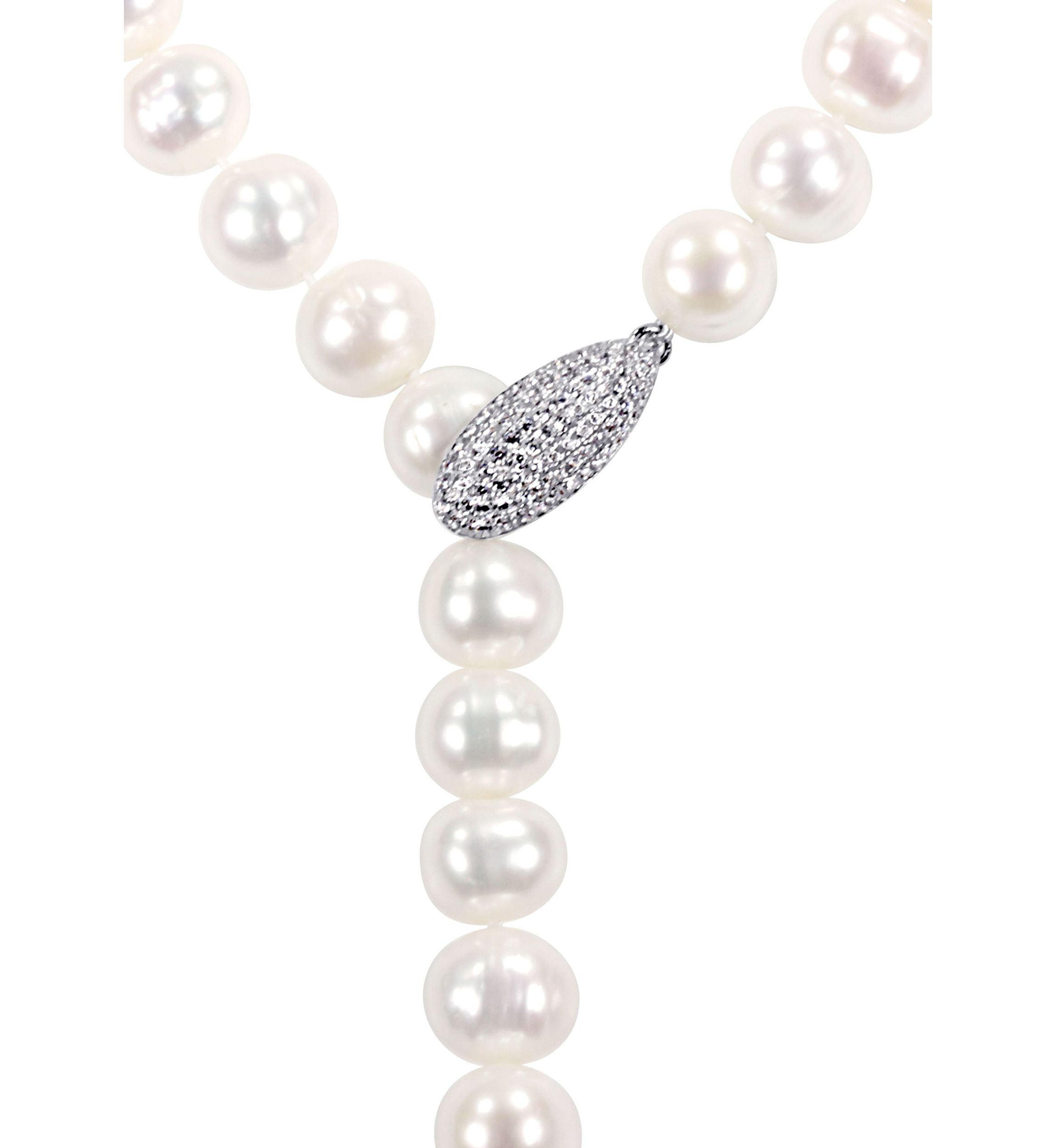 9-10MM Cultured Freshwater Pearl and Cubic Zirconia Lariat Abstract Drop Necklace in Sterling Silver