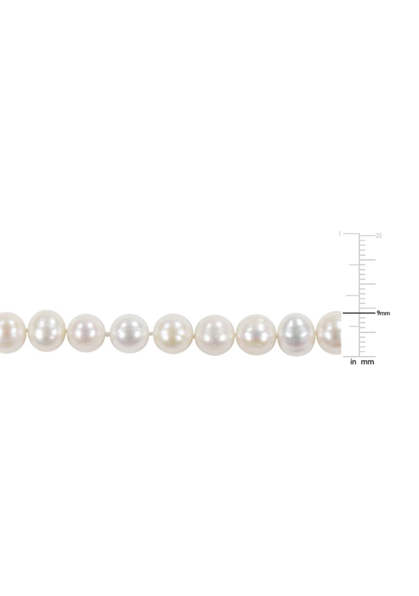9-10MM Cultured Freshwater Pearl and Cubic Zirconia Lariat Abstract Drop Necklace in Sterling Silver