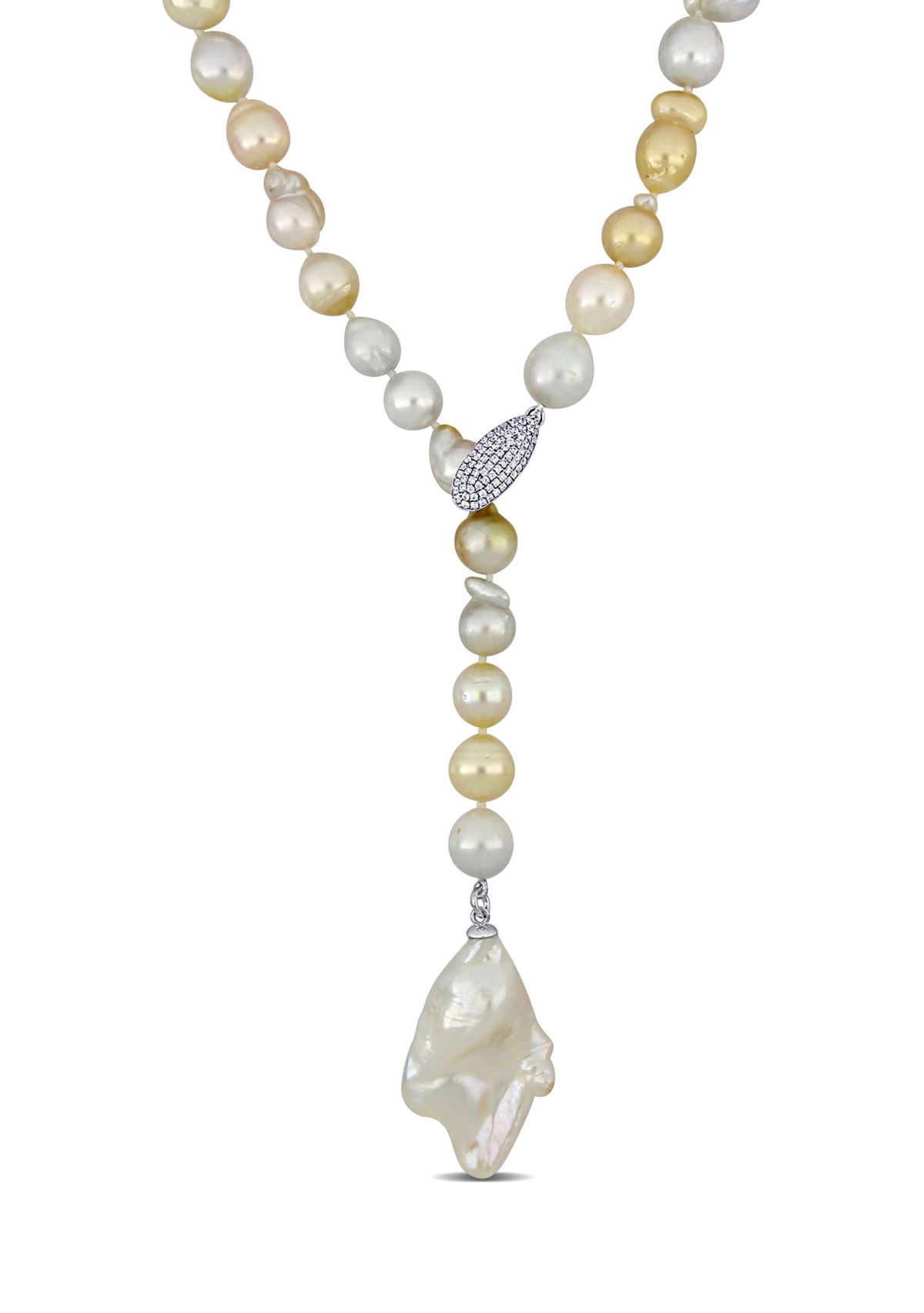 8-11MM Cultured Freshwater and Golden South Sea Pearl Lariat Necklace in Sterling Silver