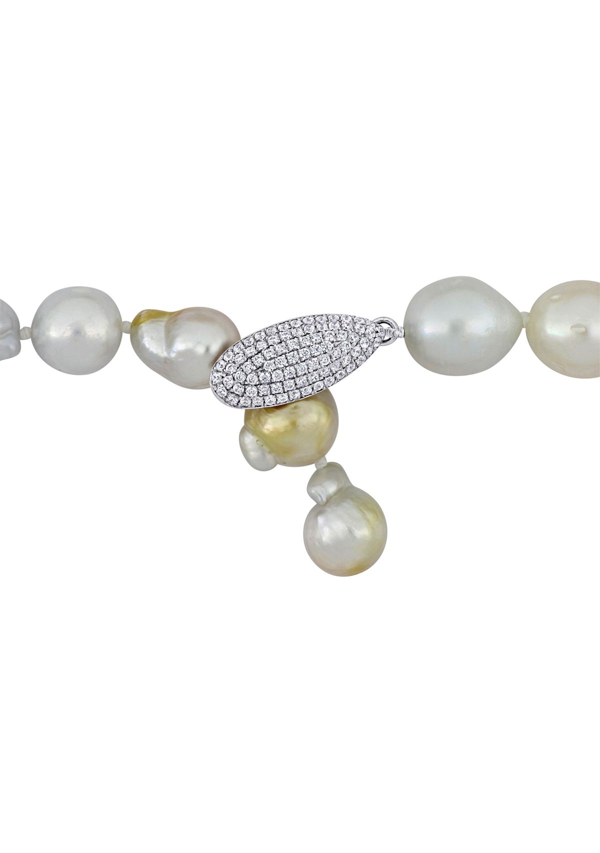 8-11MM Cultured Freshwater and Golden South Sea Pearl Lariat Necklace in Sterling Silver