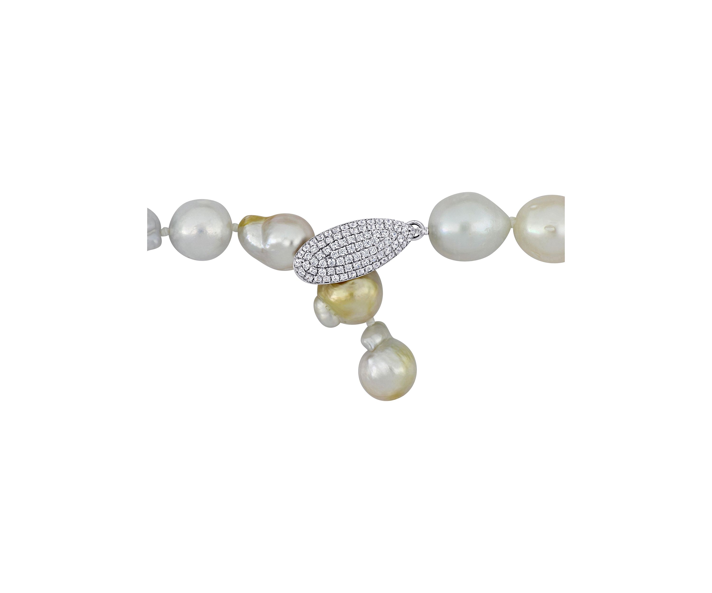8-11MM Cultured Freshwater and Golden South Sea Pearl Lariat Necklace in Sterling Silver