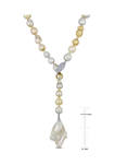 Cultured Freshwater and Golden South Sea Pearl Lariat Necklace in Sterling Silver
