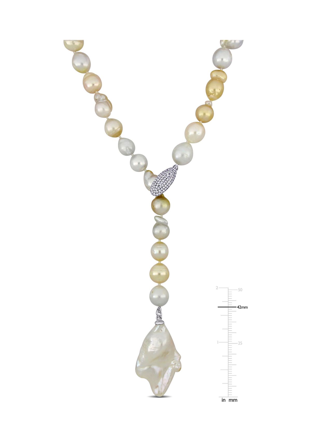 8-11MM Cultured Freshwater and Golden South Sea Pearl Lariat Necklace in Sterling Silver