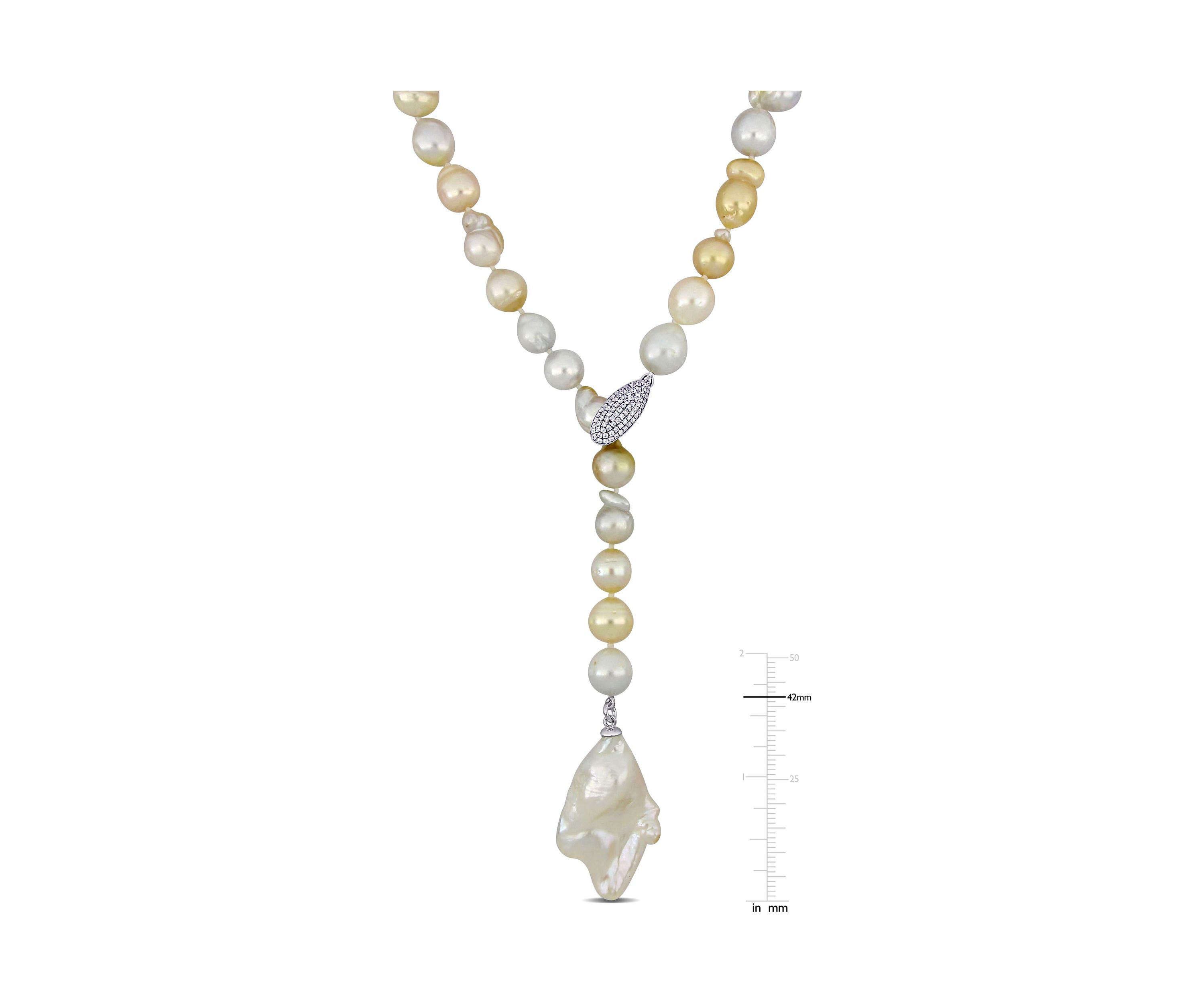 8-11MM Cultured Freshwater and Golden South Sea Pearl Lariat Necklace in Sterling Silver