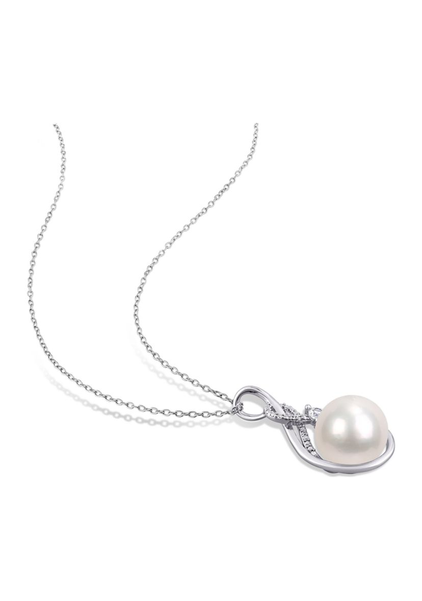 11-12MM Cultured Freshwater Pearl Created White Sapphire and Diamond-Accent Twist Necklace in Sterling Silver