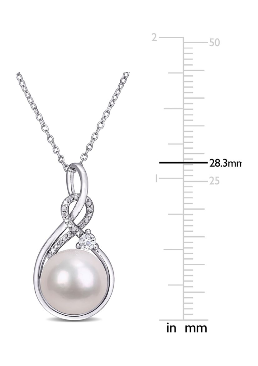 11-12MM Cultured Freshwater Pearl Created White Sapphire and Diamond-Accent Twist Necklace in Sterling Silver