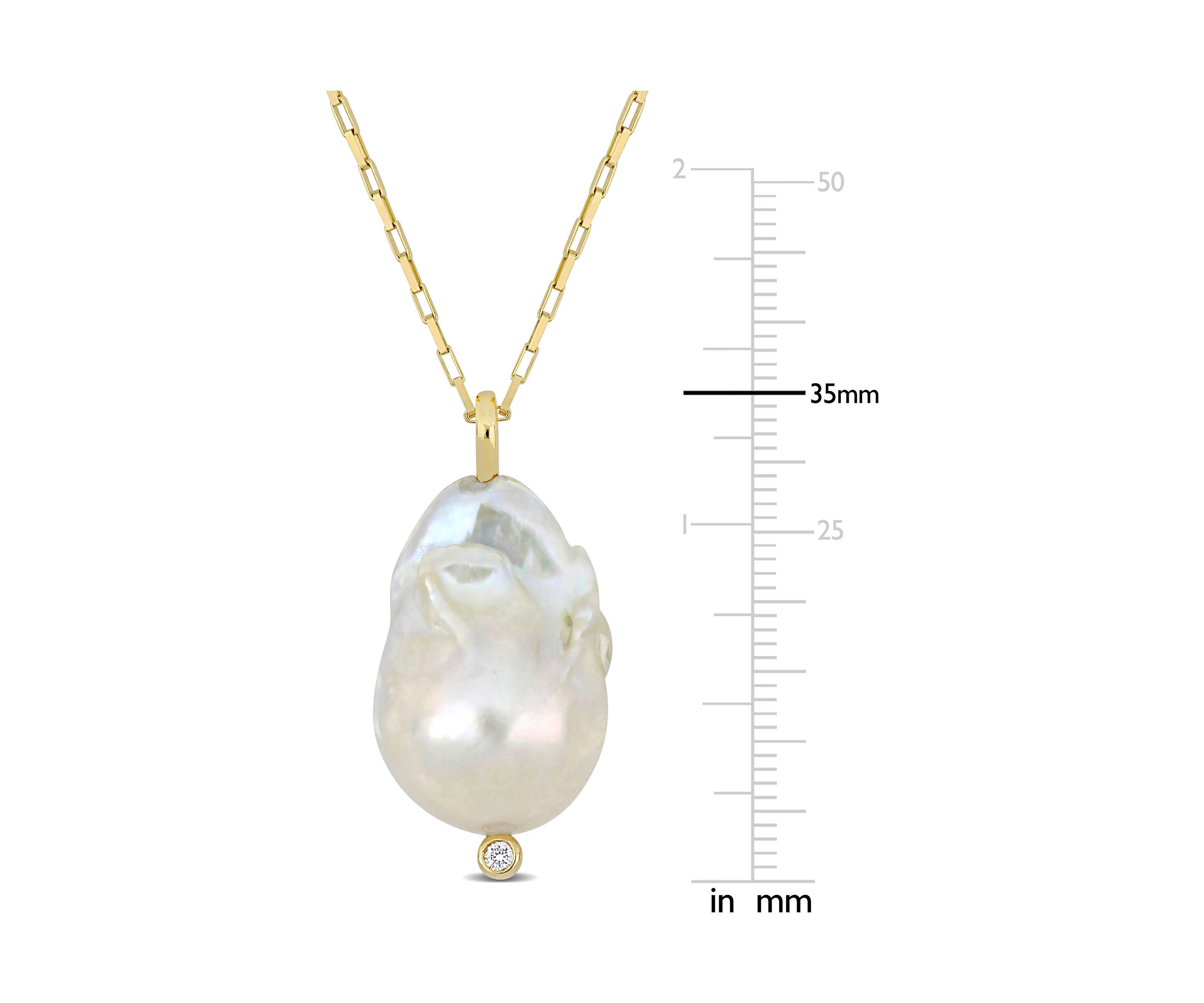 14.5-15MM Freshwater Cultured Pearl and Diamond Accent Necklace in 14K Yellow Gold