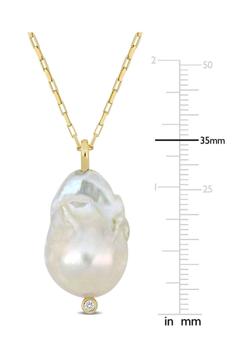 14.5-15MM Freshwater Cultured Pearl and Diamond Accent Necklace in 14K Yellow Gold