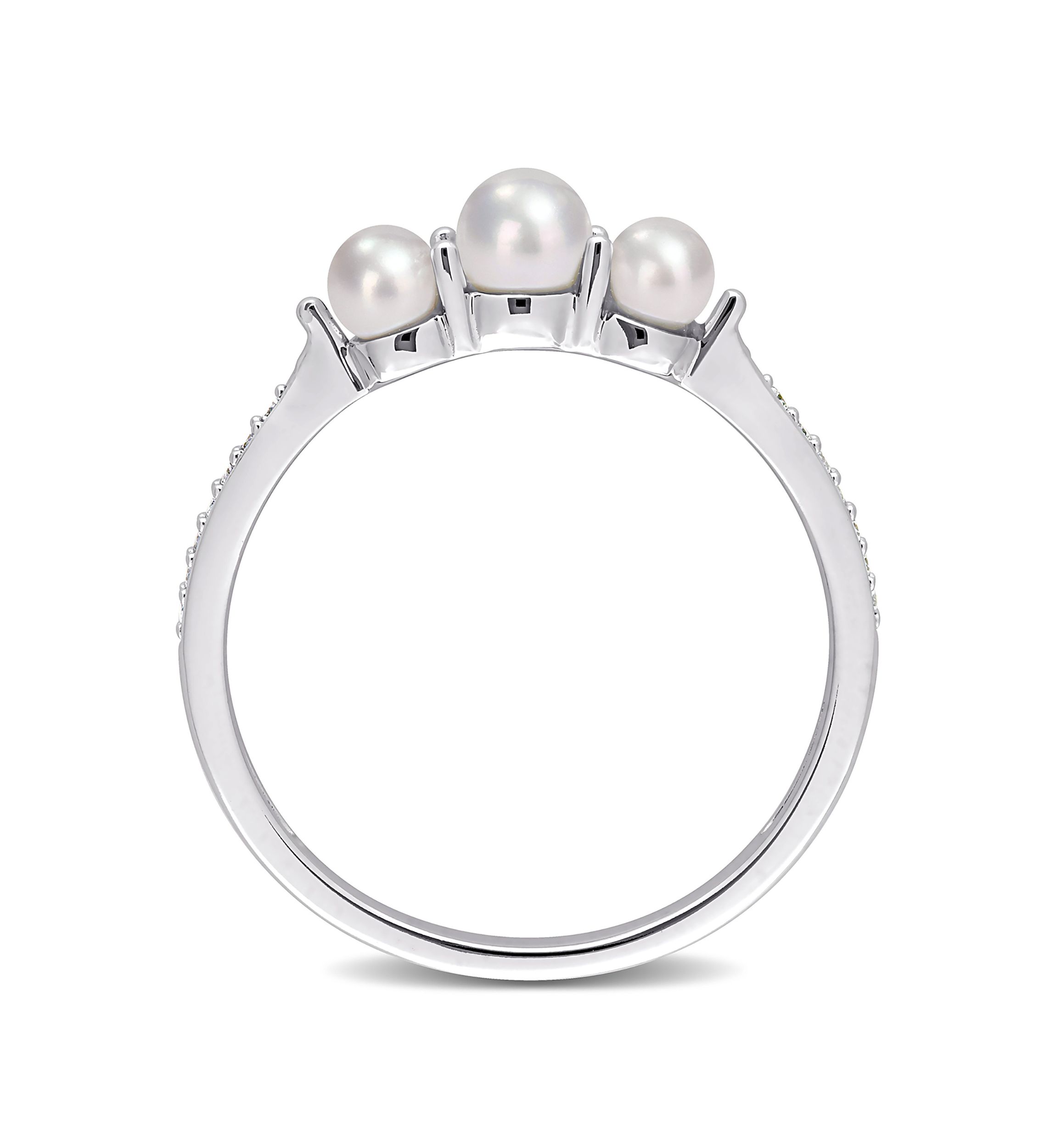 3-4MM Cultured Freshwater Pearl and Diamond Accent 3-Stone Ring in 14k White Gold