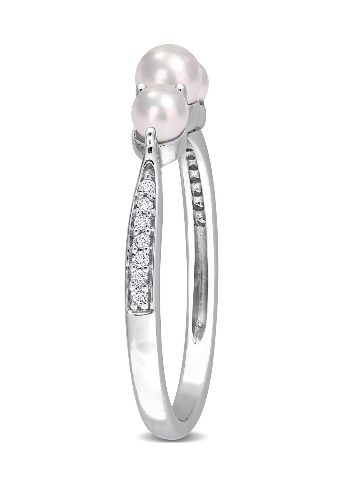3-4MM Cultured Freshwater Pearl and Diamond Accent 3-Stone Ring in 14k White Gold