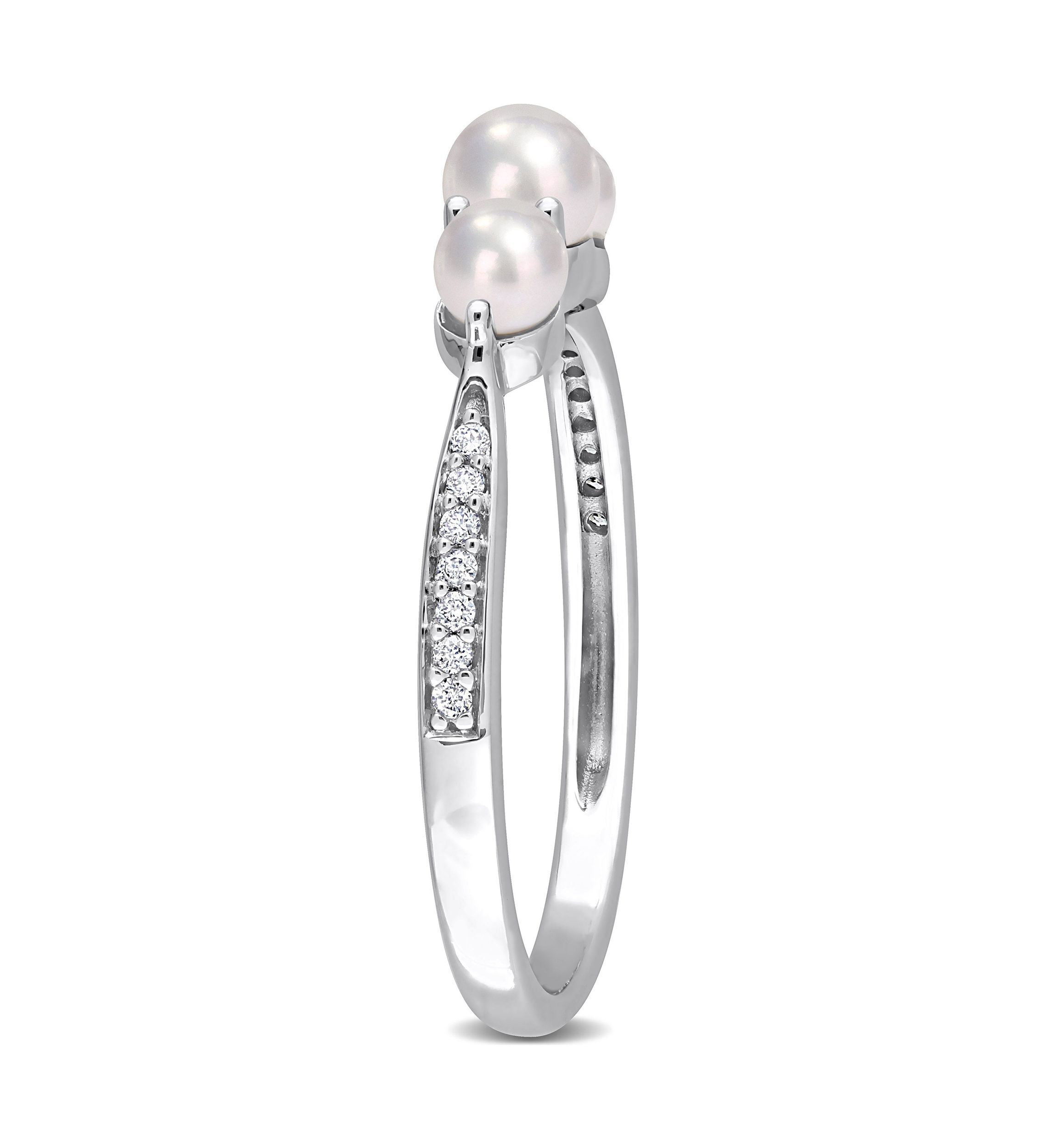3-4MM Cultured Freshwater Pearl and Diamond Accent 3-Stone Ring in 14k White Gold