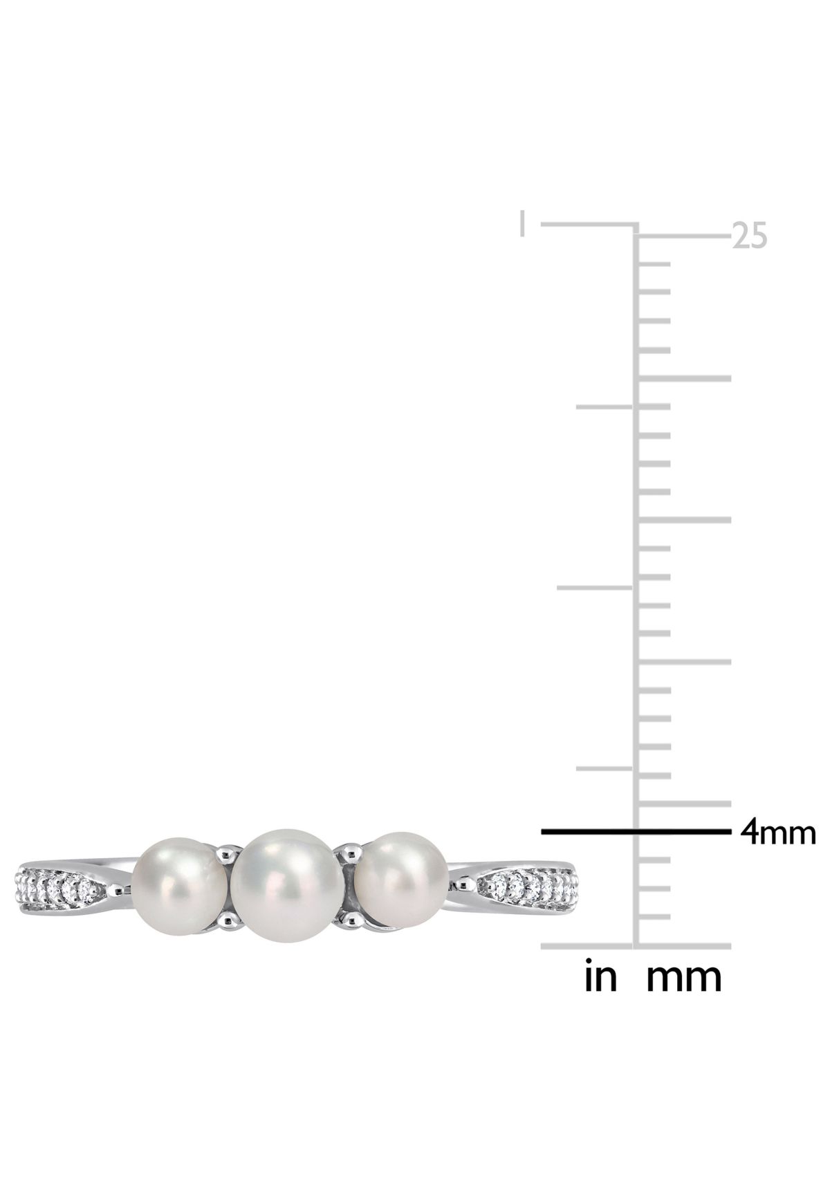 3-4MM Cultured Freshwater Pearl and Diamond Accent 3-Stone Ring in 14k White Gold