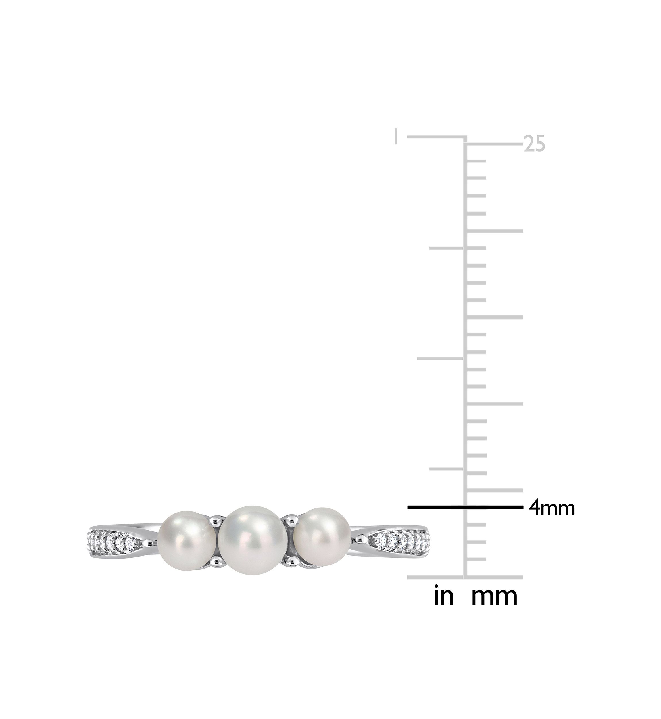 3-4MM Cultured Freshwater Pearl and Diamond Accent 3-Stone Ring in 14k White Gold
