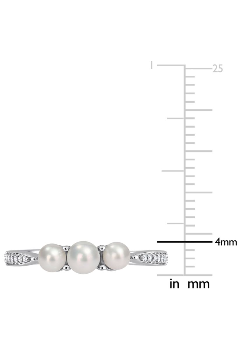 3-4MM Cultured Freshwater Pearl and Diamond Accent 3-Stone Ring in 14k White Gold