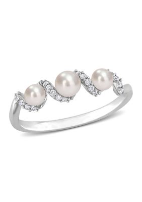 Belk & Co 3-4MM Cultured Freshwater Pearl and 1/10 CT TW Diamond Swirl Ring in 14k White Gold, 5