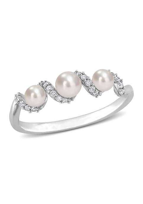 Cultured Freshwater Pearl and 1/10 ct. t.w. Diamond Swirl Ring in 14k White Gold