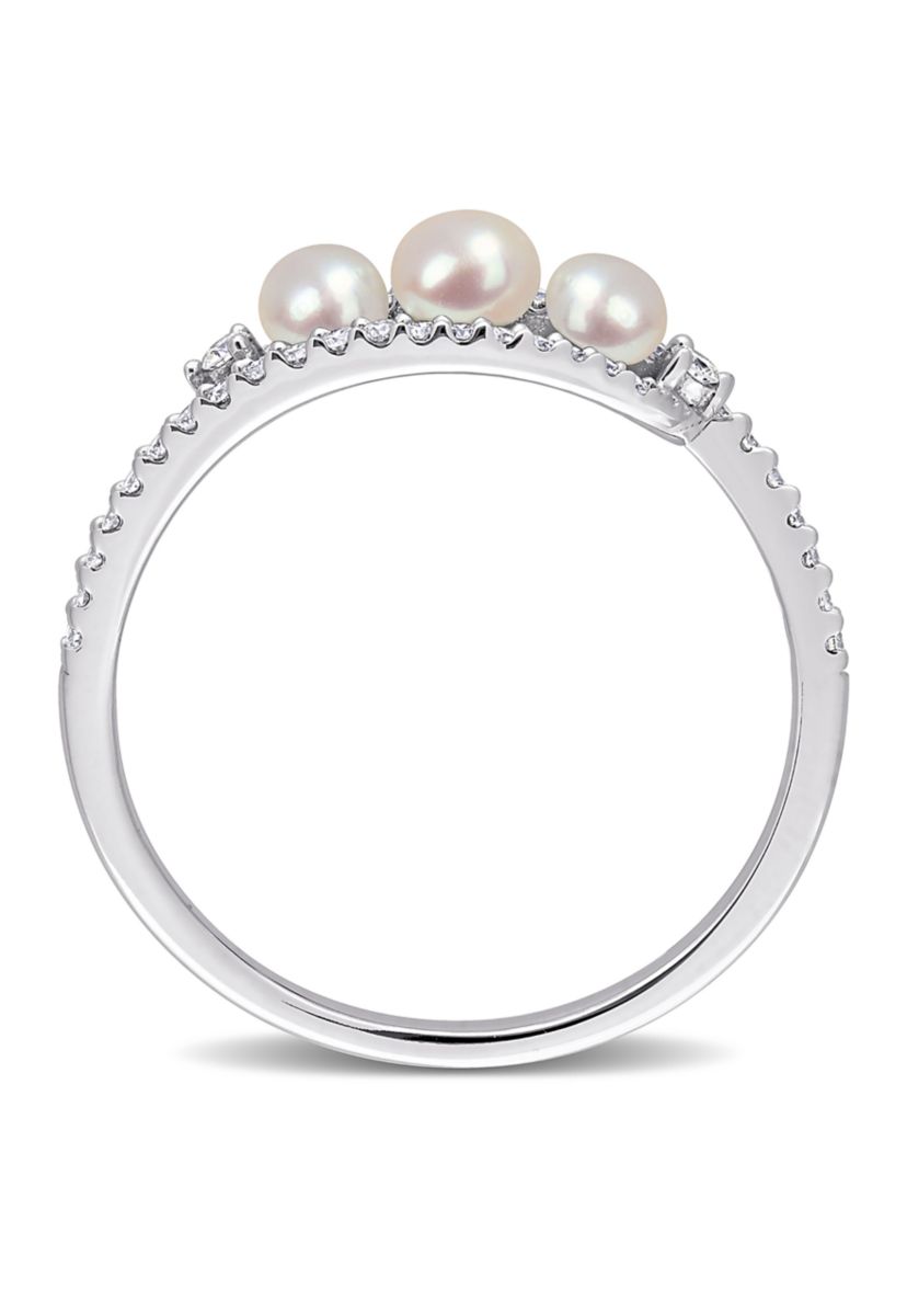 3-4MM Cultured Freshwater Pearl and 1/5 CT TW Diamond Bypass Ring in 14k White Gold
