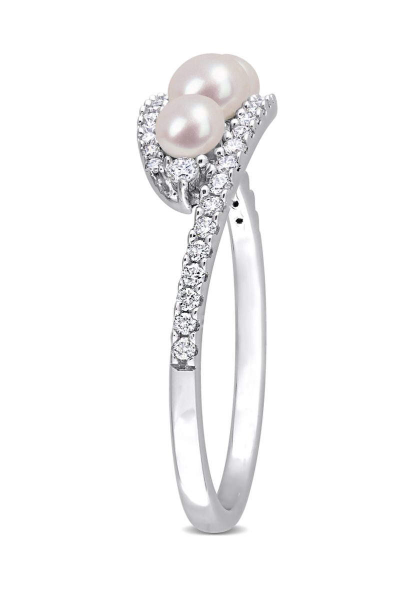 3-4MM Cultured Freshwater Pearl and 1/5 CT TW Diamond Bypass Ring in 14k White Gold