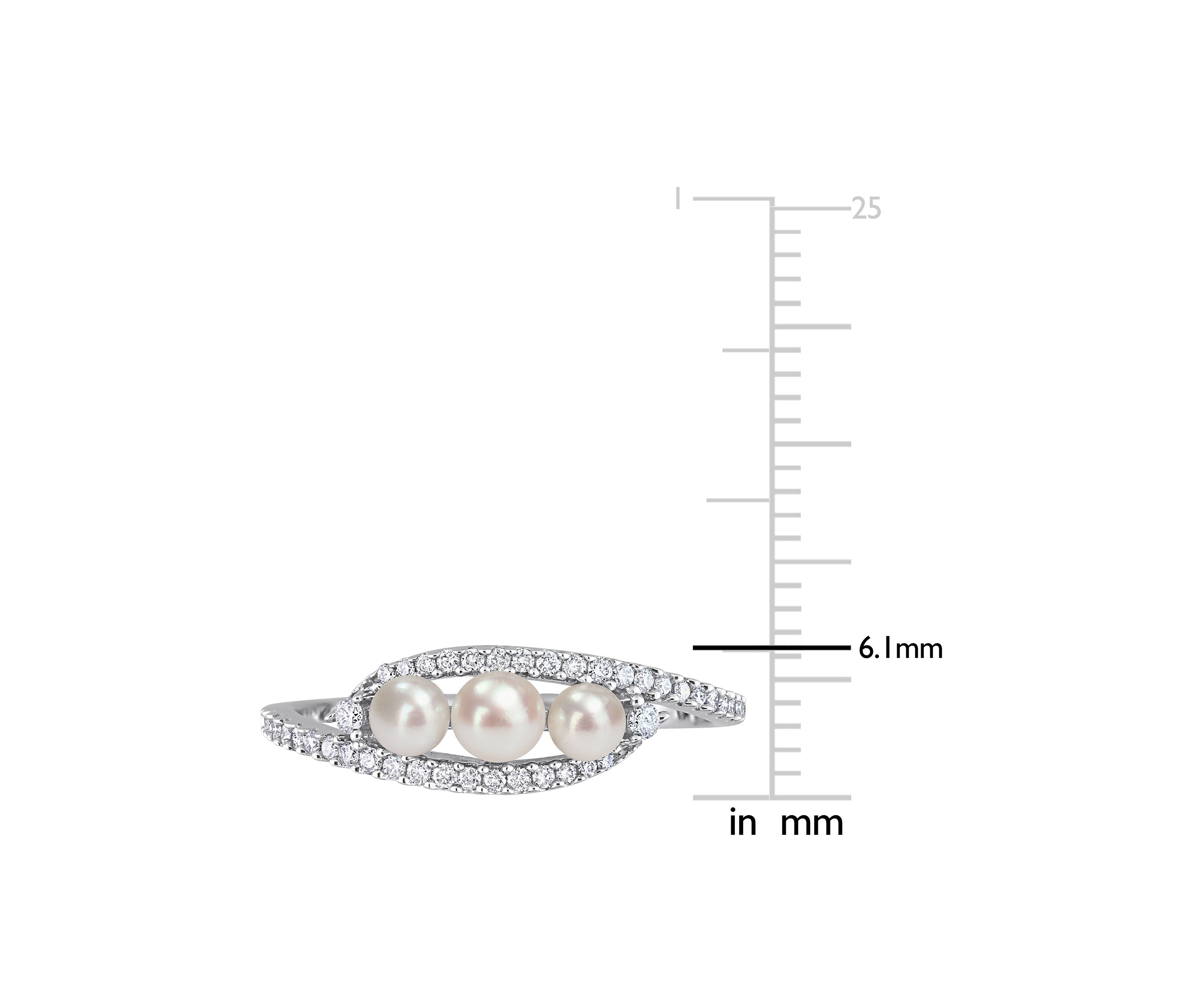 3-4MM Cultured Freshwater Pearl and 1/5 CT TW Diamond Bypass Ring in 14k White Gold