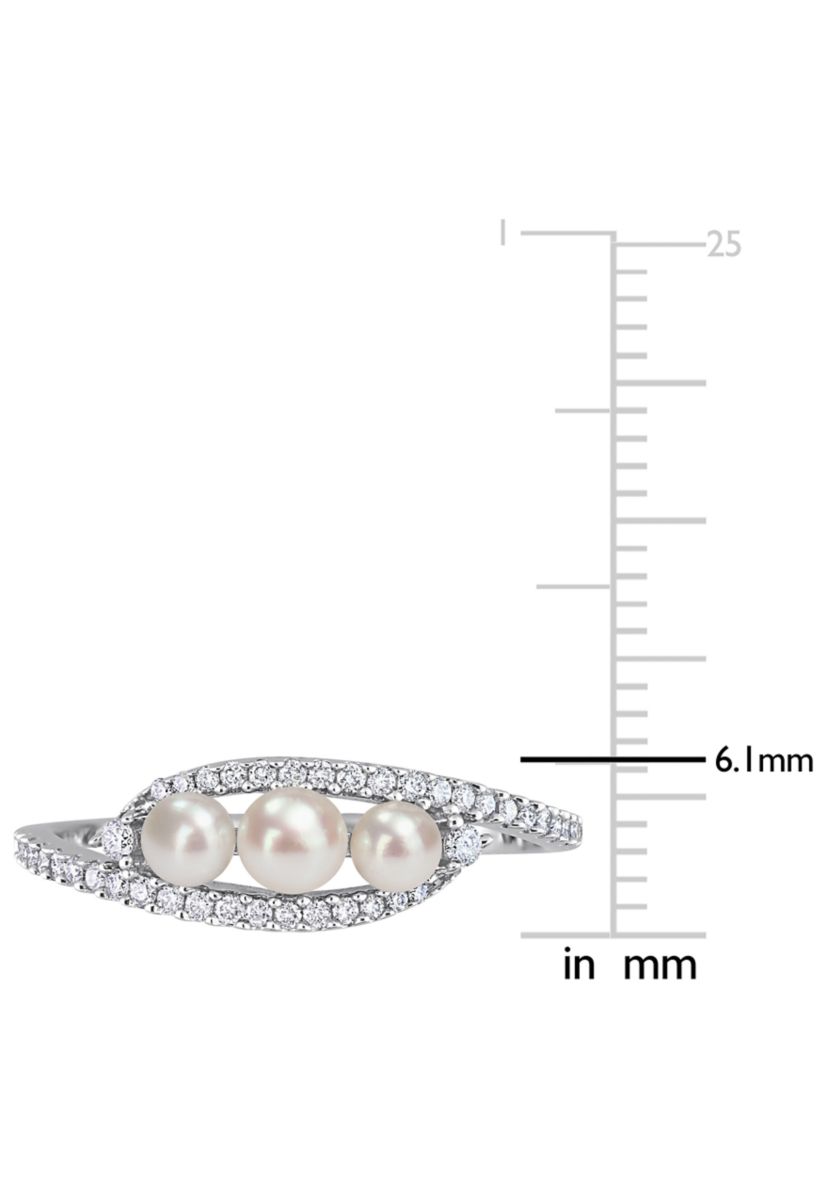 3-4MM Cultured Freshwater Pearl and 1/5 CT TW Diamond Bypass Ring in 14k White Gold