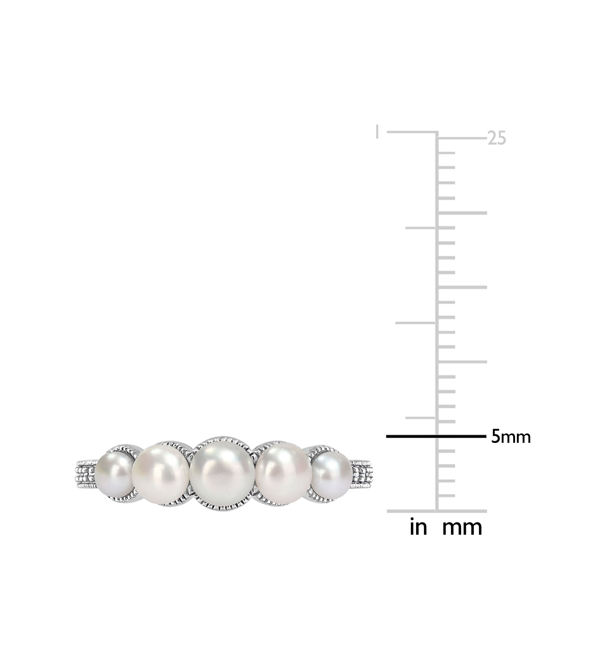 3-4.5MM Cultured Freshwater Pearl and Diamond Accent Halo Five Stone Ring in 14k White Gold