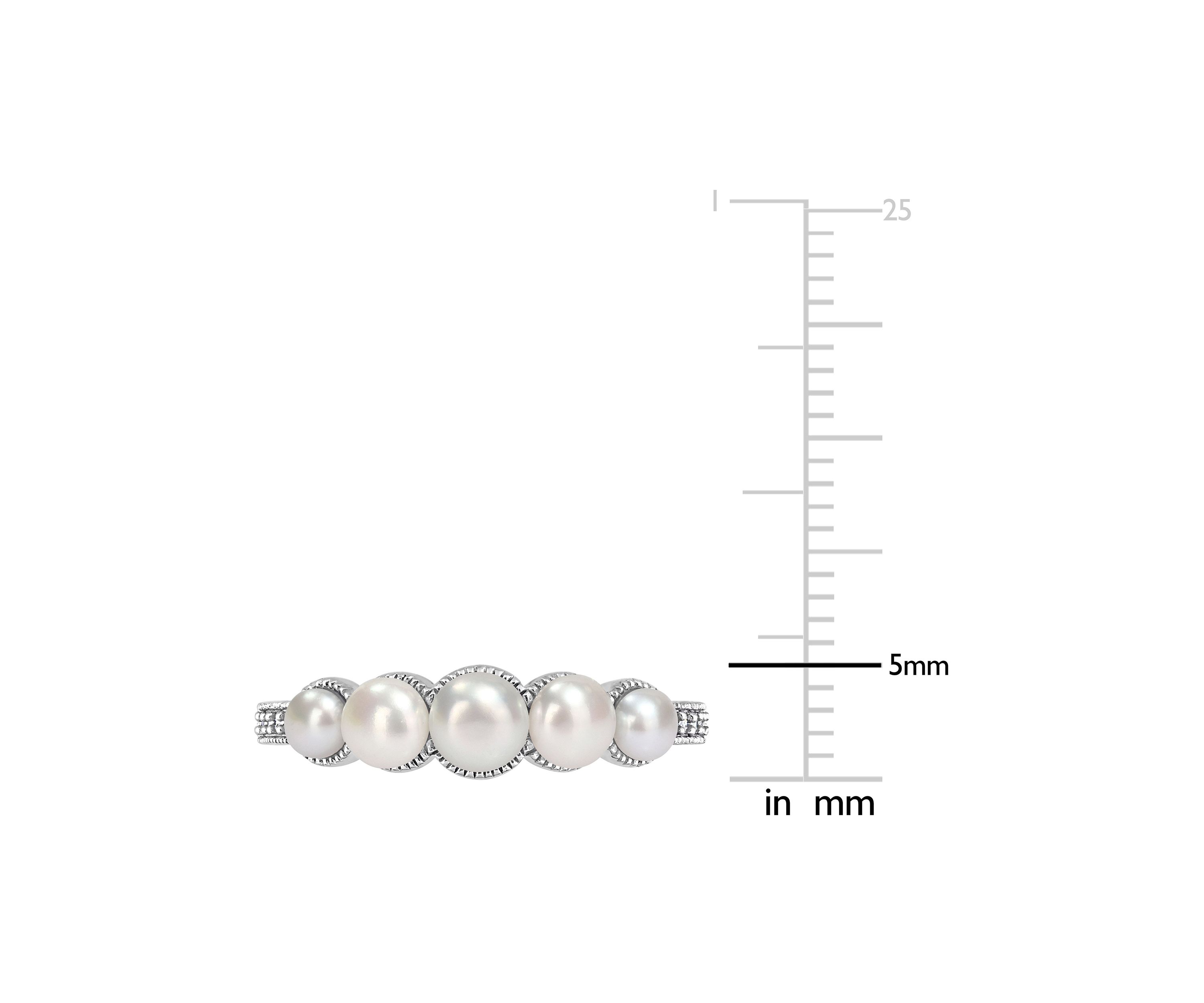 3-4.5MM Cultured Freshwater Pearl and Diamond Accent Halo Five Stone Ring in 14k White Gold