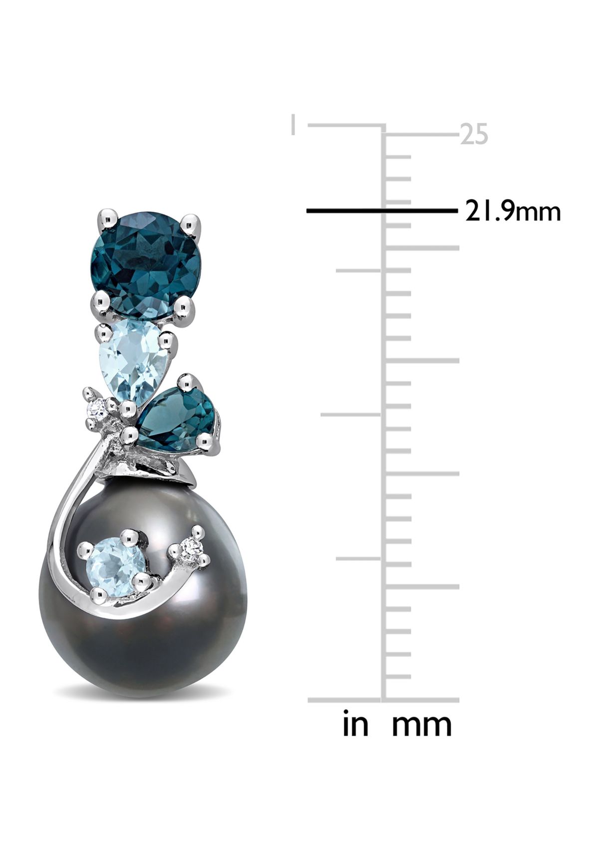 9-10MM Tahitian Cultured Pearl Blue Topaz and Diamond Accent Drop Earrings in 14k White Gold
