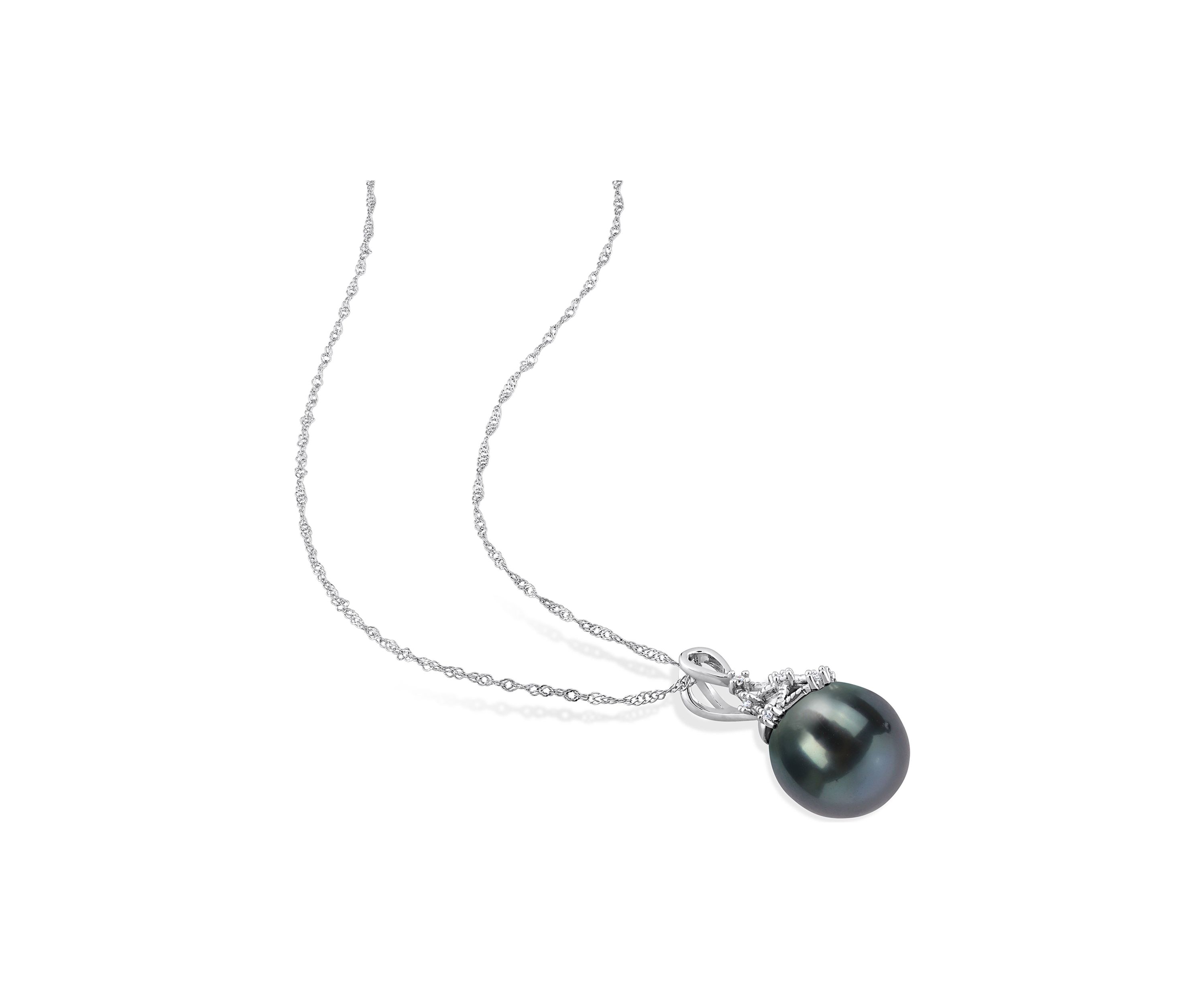 9-10MM Tahitian Cultured Pearl and Diamond Accent Necklace in 14k White Gold
