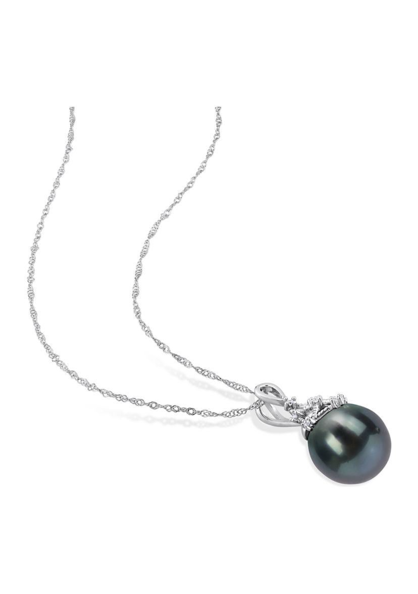 9-10MM Tahitian Cultured Pearl and Diamond Accent Necklace in 14k White Gold