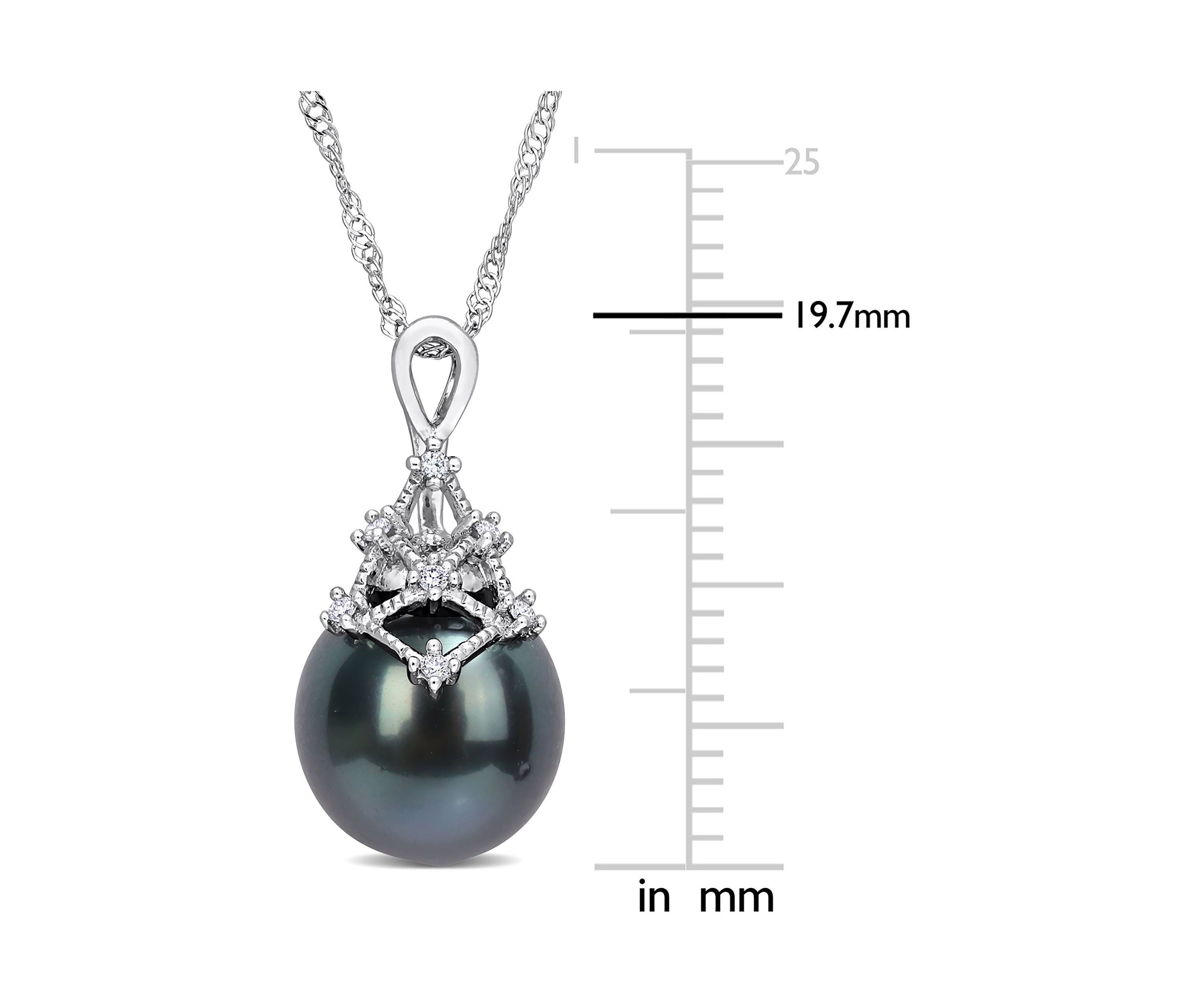 9-10MM Tahitian Cultured Pearl and Diamond Accent Necklace in 14k White Gold