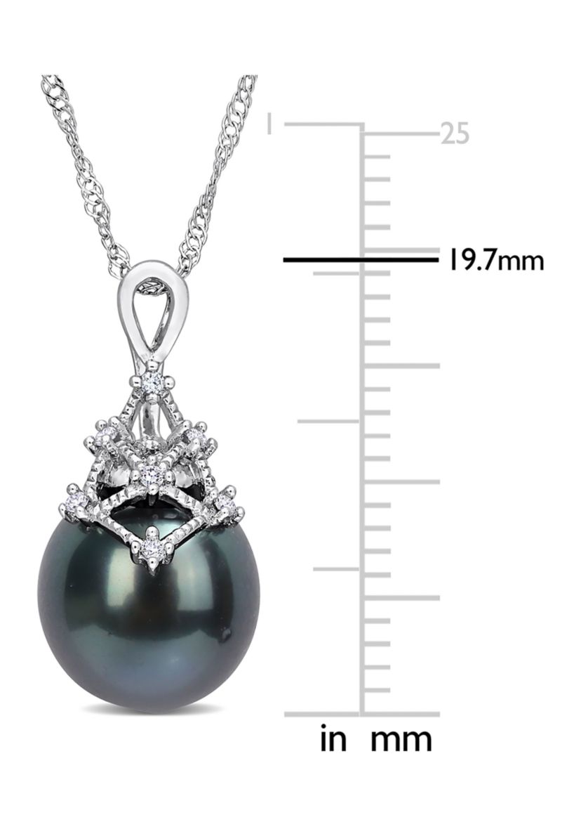 9-10MM Tahitian Cultured Pearl and Diamond Accent Necklace in 14k White Gold