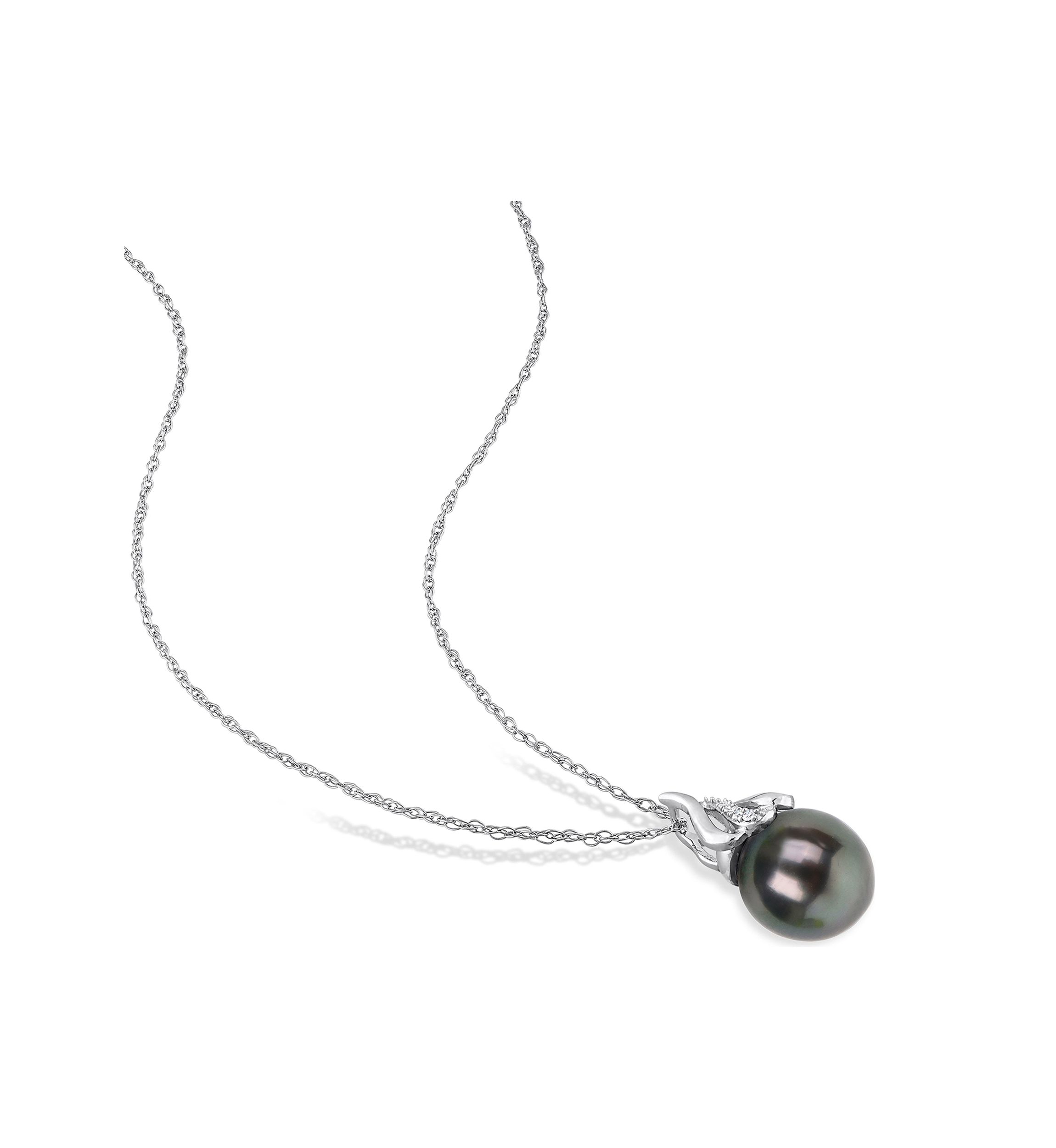 9-10MM Tahitian Cultured Pearl and Diamond Accent Swirl Necklace in 14k White Gold