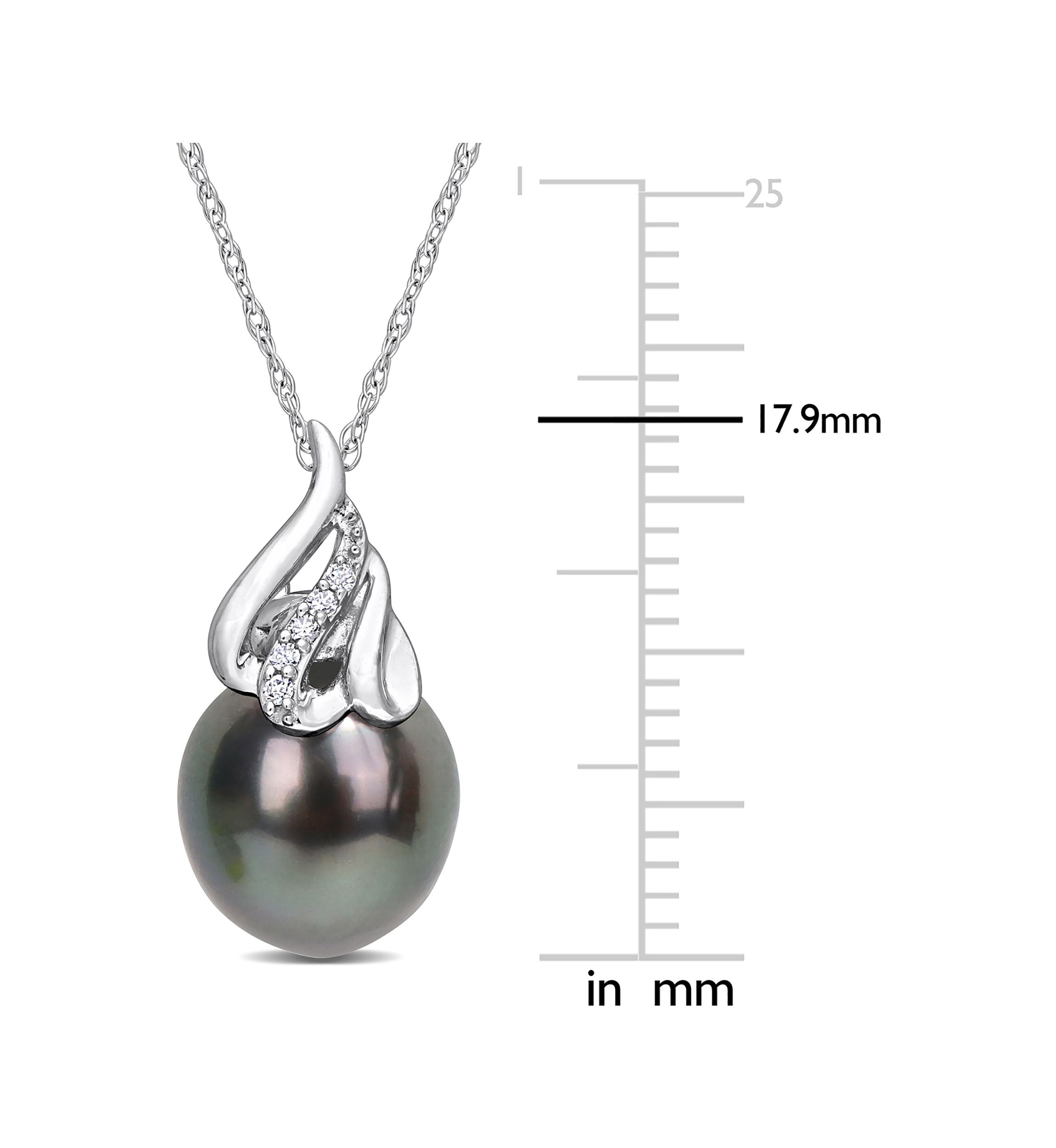 9-10MM Tahitian Cultured Pearl and Diamond Accent Swirl Necklace in 14k White Gold