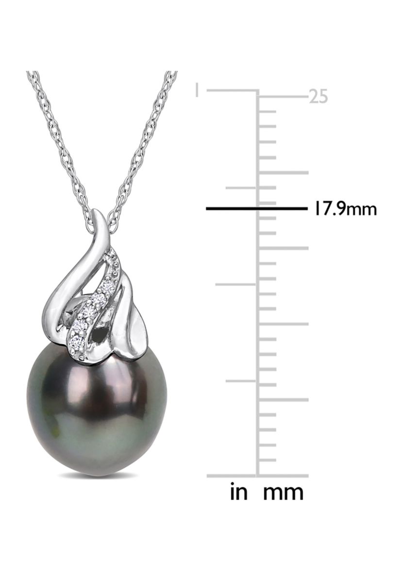 9-10MM Tahitian Cultured Pearl and Diamond Accent Swirl Necklace in 14k White Gold