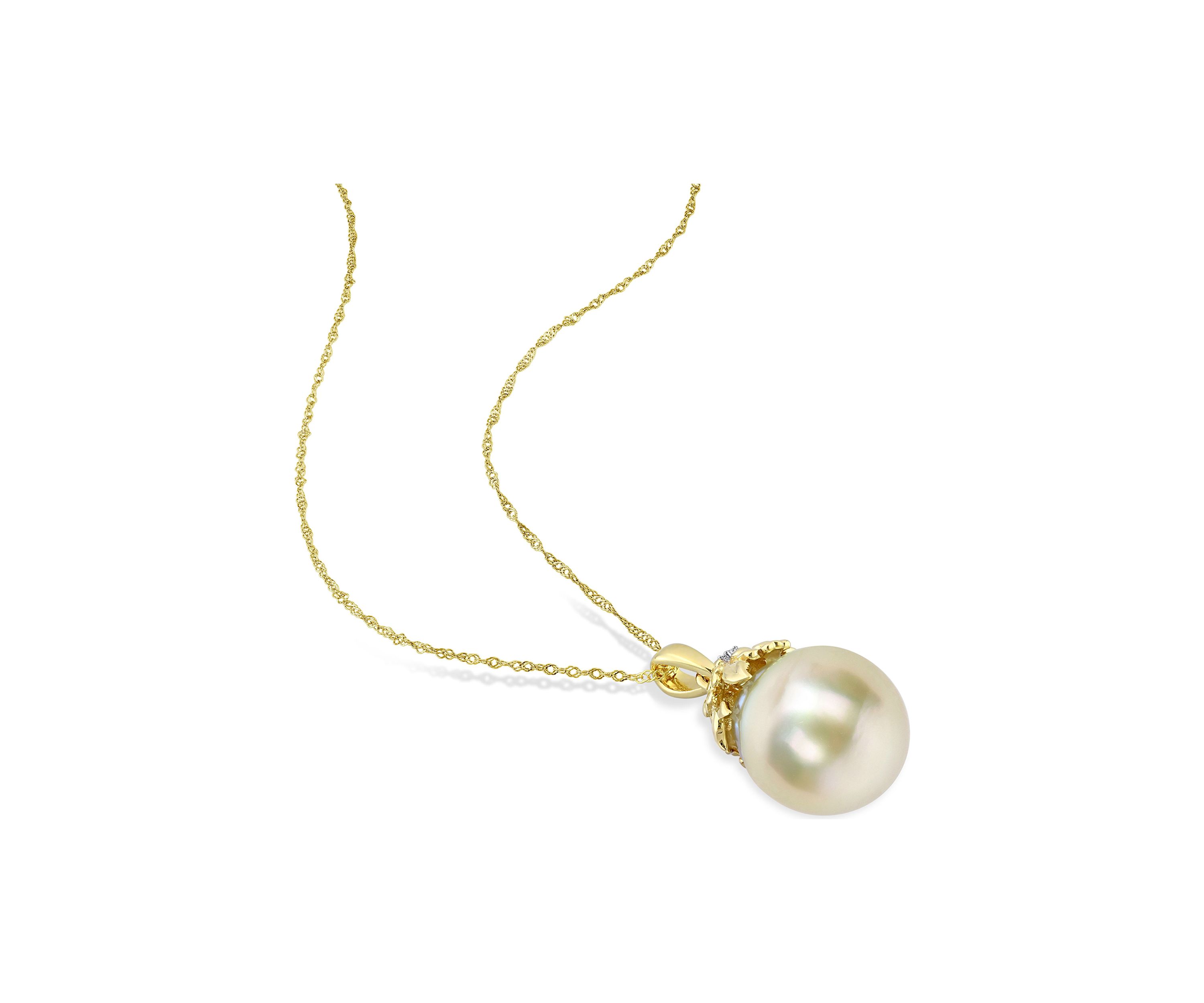 9-10MM South Sea Cultured Pearl and Diamond Accent Necklace in 14k Yellow Gold