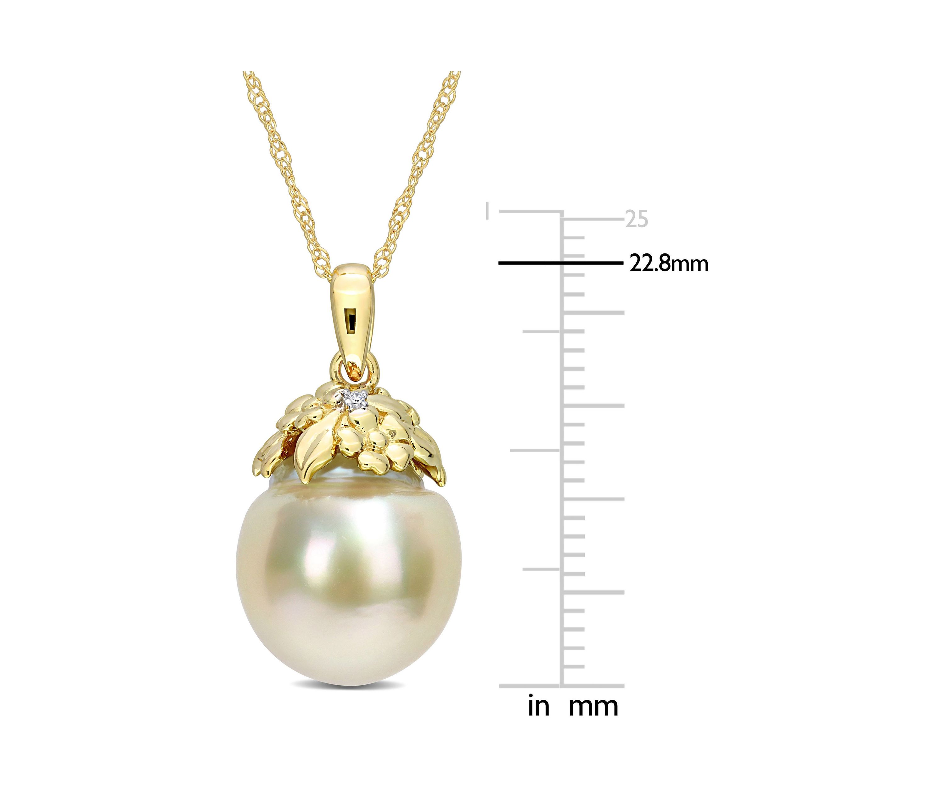 9-10MM South Sea Cultured Pearl and Diamond Accent Necklace in 14k Yellow Gold
