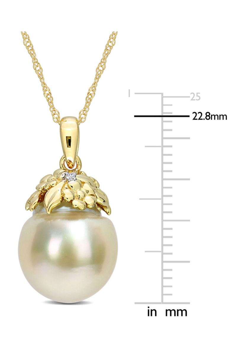 9-10MM South Sea Cultured Pearl and Diamond Accent Necklace in 14k Yellow Gold