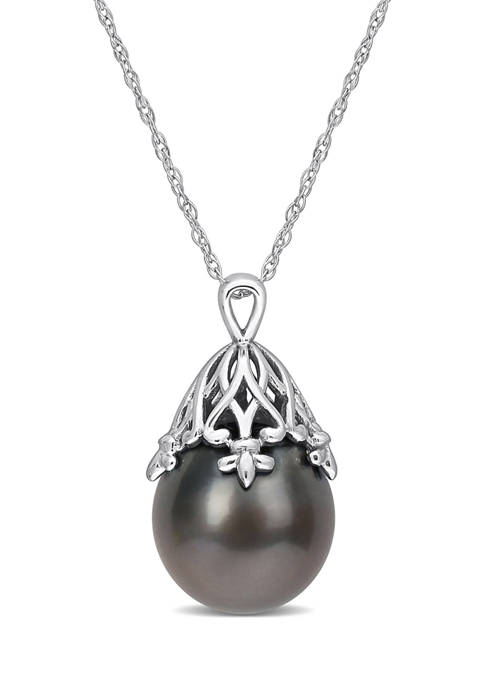 Tahitian Cultured Drop Pearl Necklace in 14k White Gold