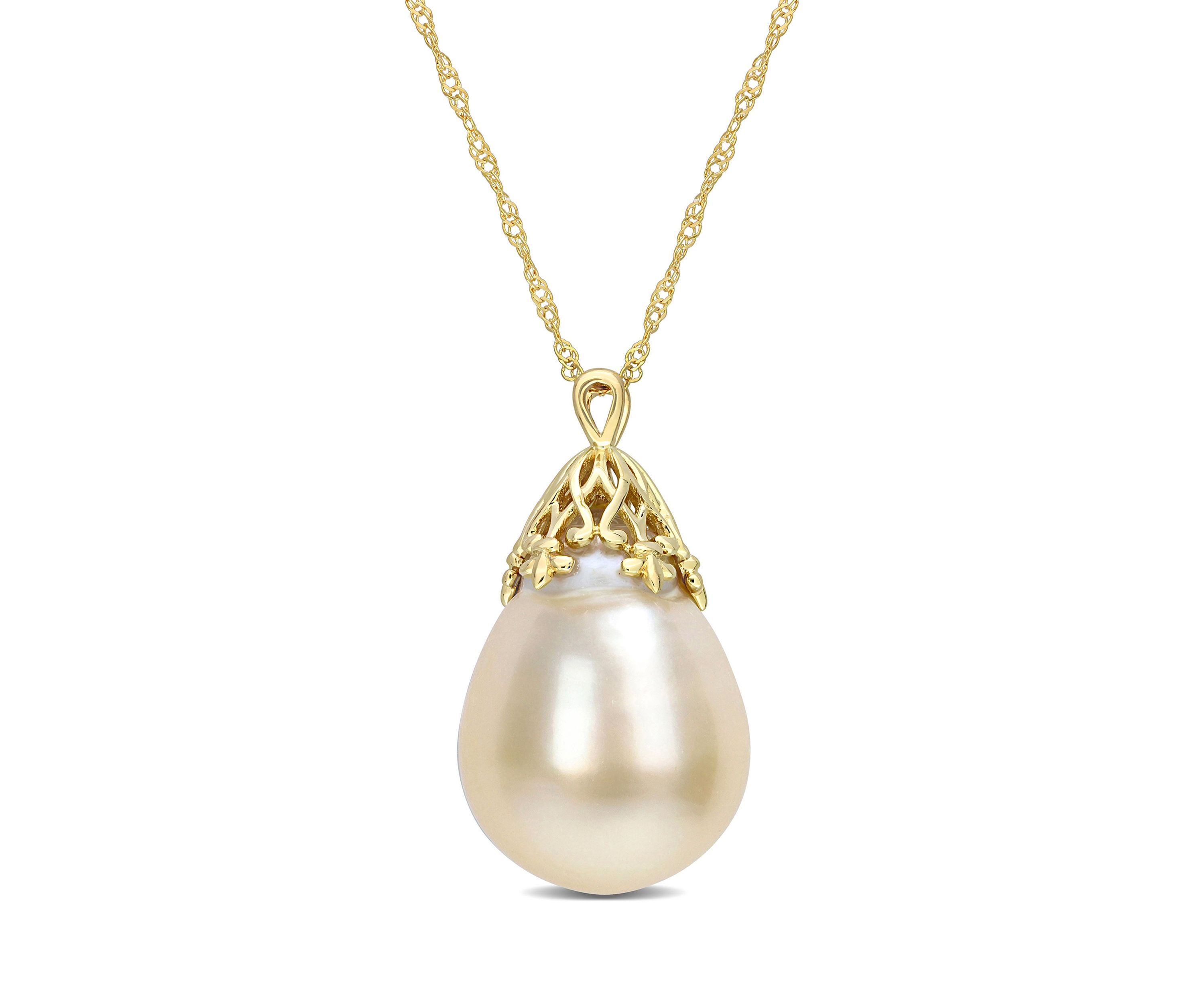 9-10MM South Sea Cultured Pearl Drop Necklace in 14k Yellow Gold