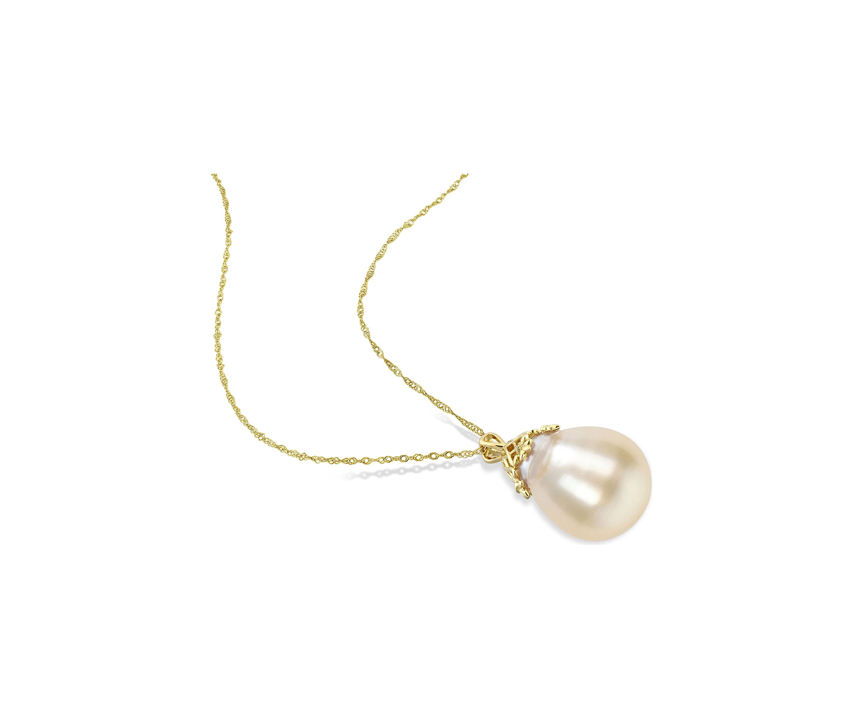 9-10MM South Sea Cultured Pearl Drop Necklace in 14k Yellow Gold