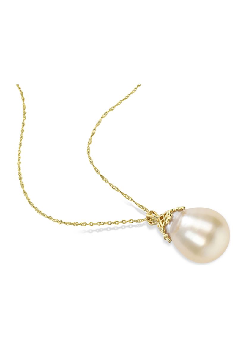 9-10MM South Sea Cultured Pearl Drop Necklace in 14k Yellow Gold