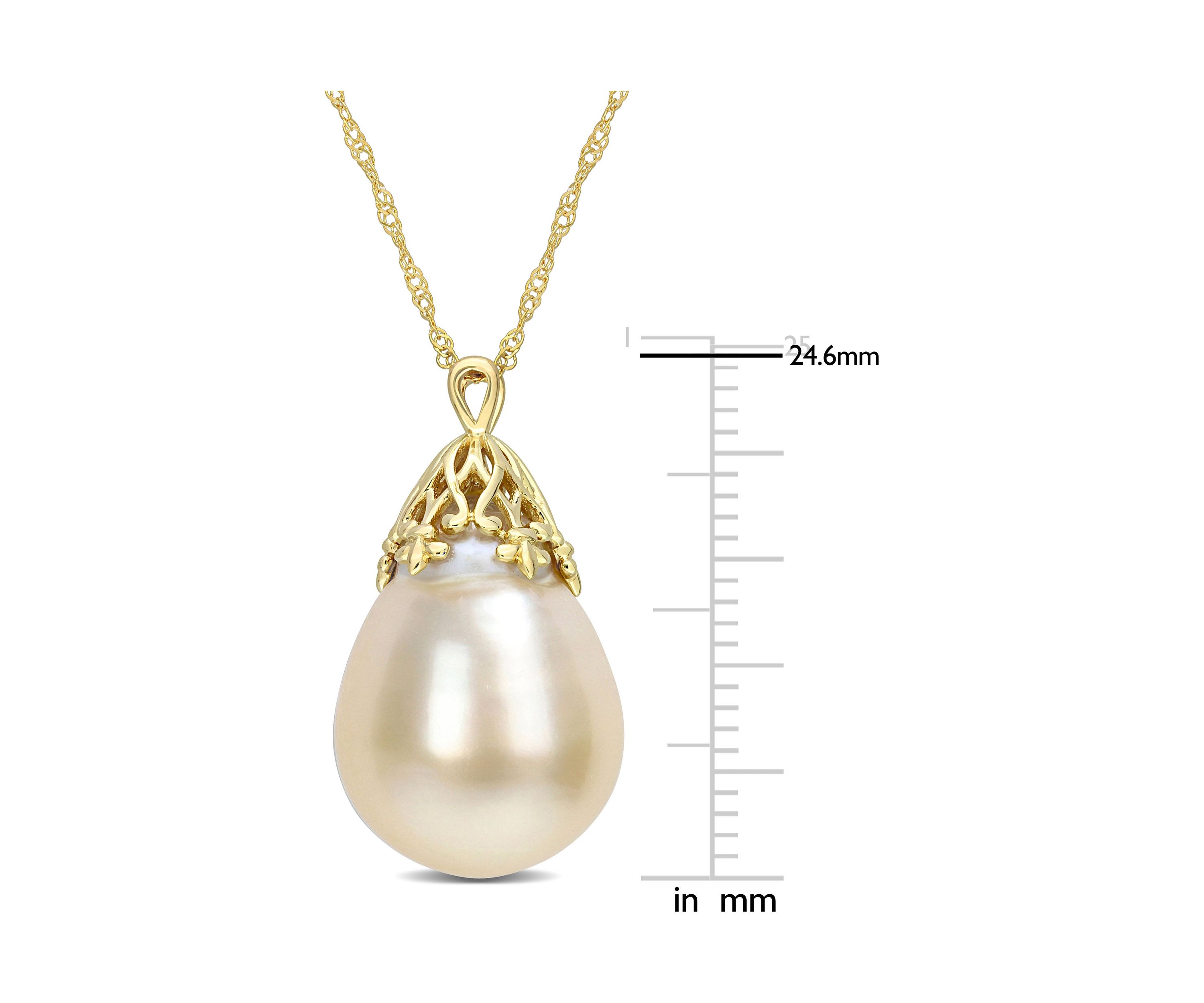 9-10MM South Sea Cultured Pearl Drop Necklace in 14k Yellow Gold
