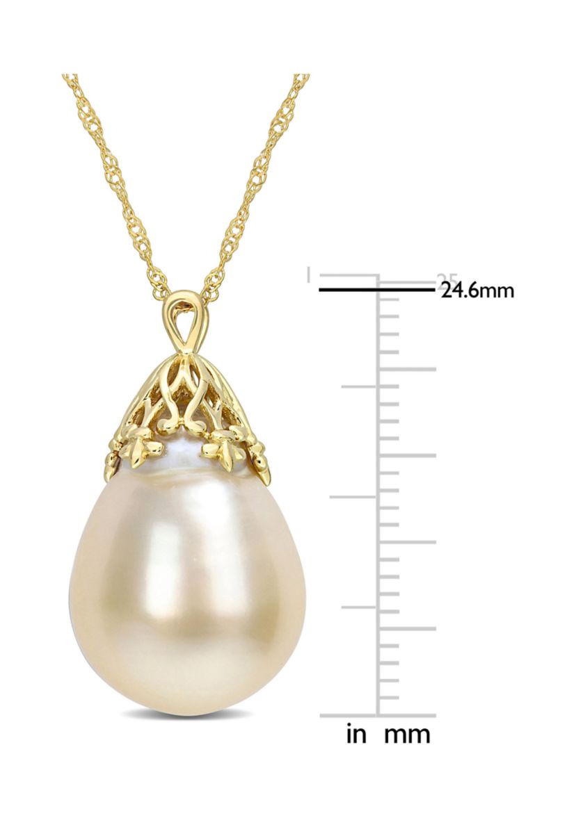 9-10MM South Sea Cultured Pearl Drop Necklace in 14k Yellow Gold