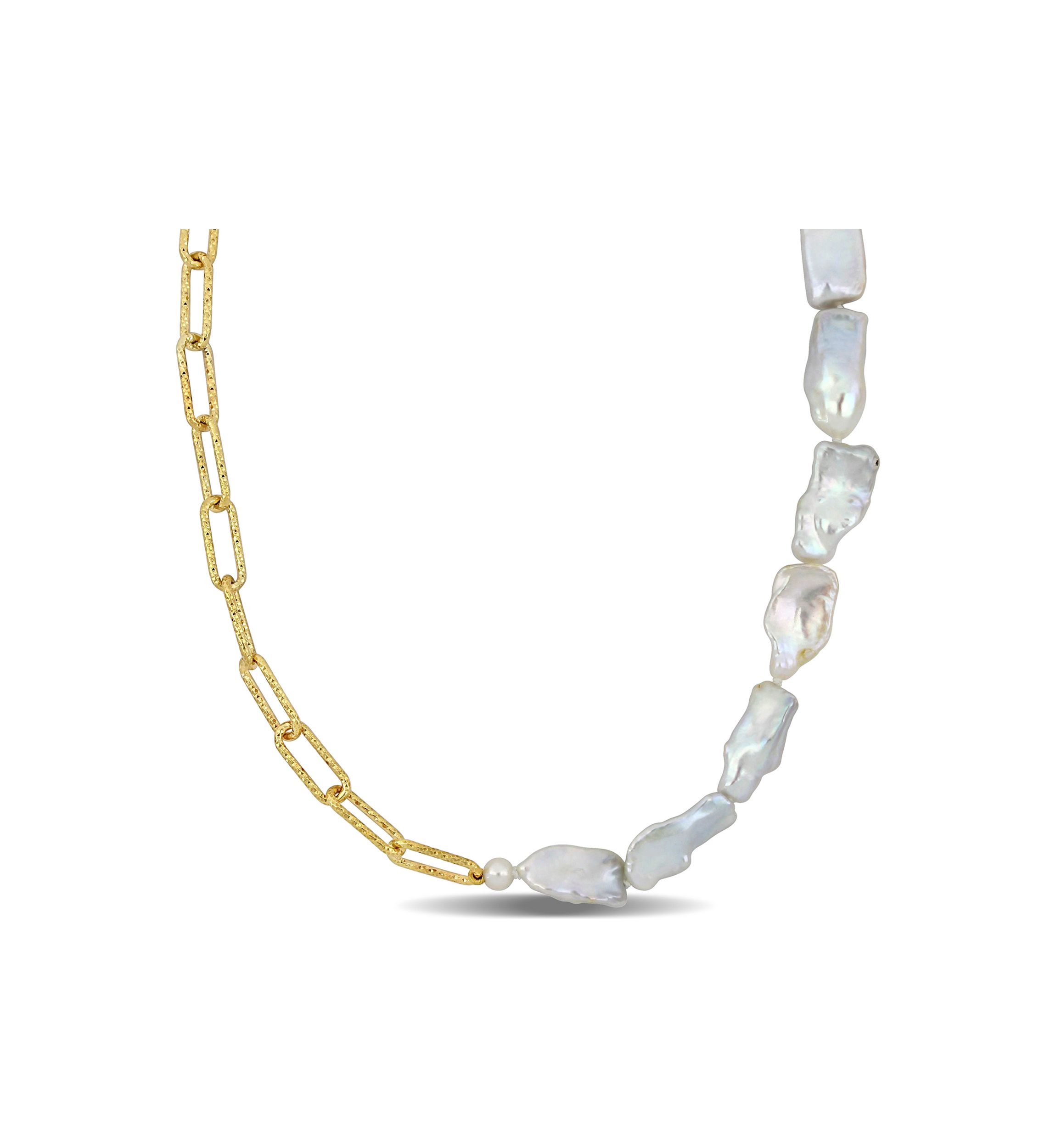 5-7MM Cultured Freshwater Keshi Pearl Link Chain Necklace in 18k Gold Plated Sterling Silver