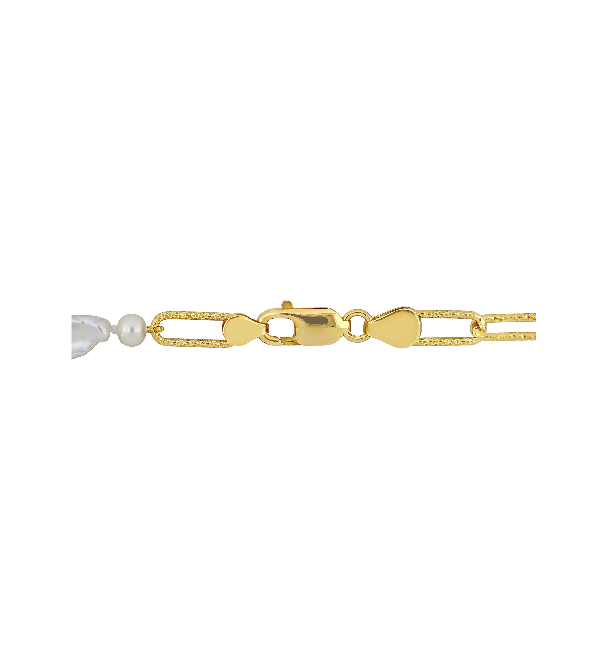 5-7MM Cultured Freshwater Keshi Pearl Link Chain Necklace in 18k Gold Plated Sterling Silver