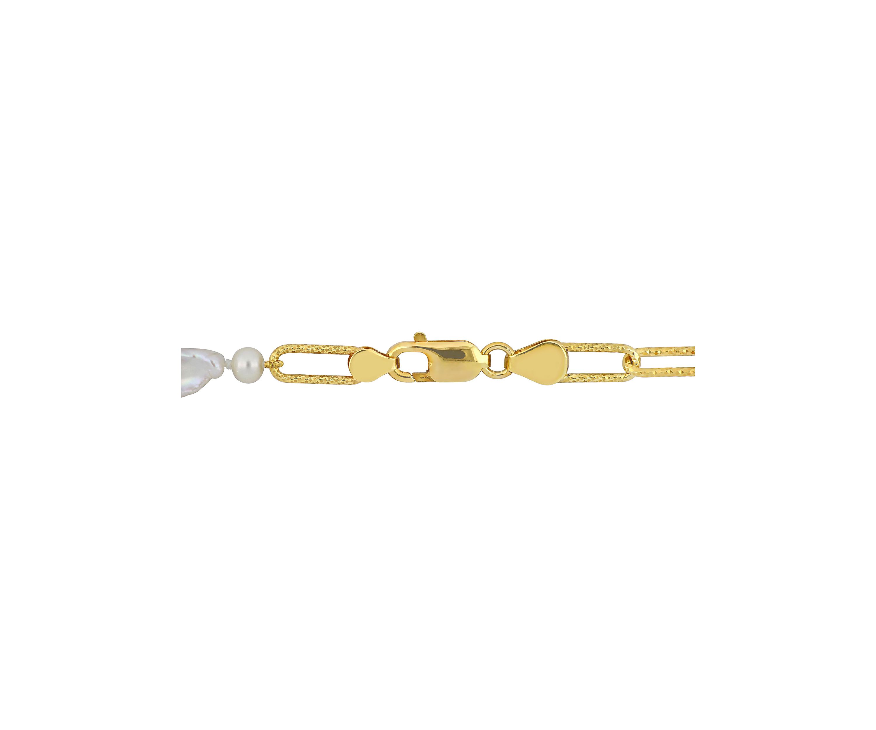 5-7MM Cultured Freshwater Keshi Pearl Link Chain Necklace in 18k Gold Plated Sterling Silver