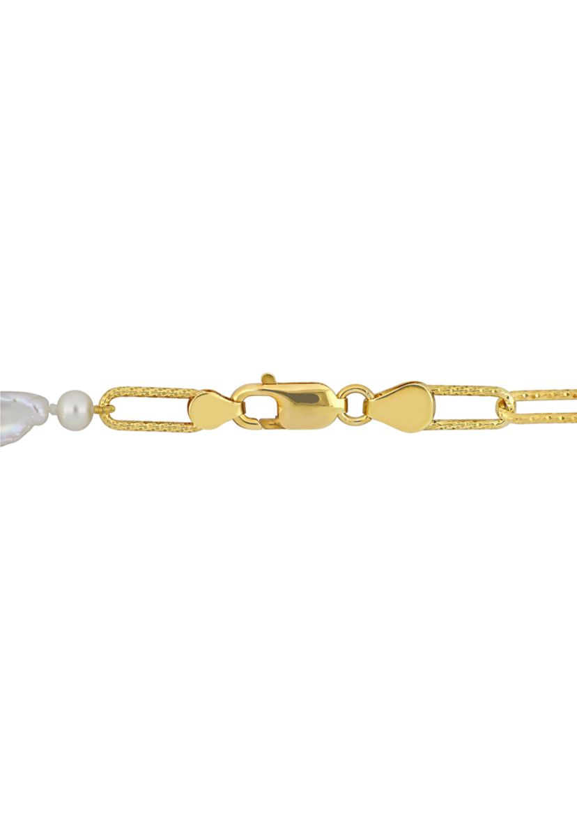 5-7MM Cultured Freshwater Keshi Pearl Link Chain Necklace in 18k Gold Plated Sterling Silver