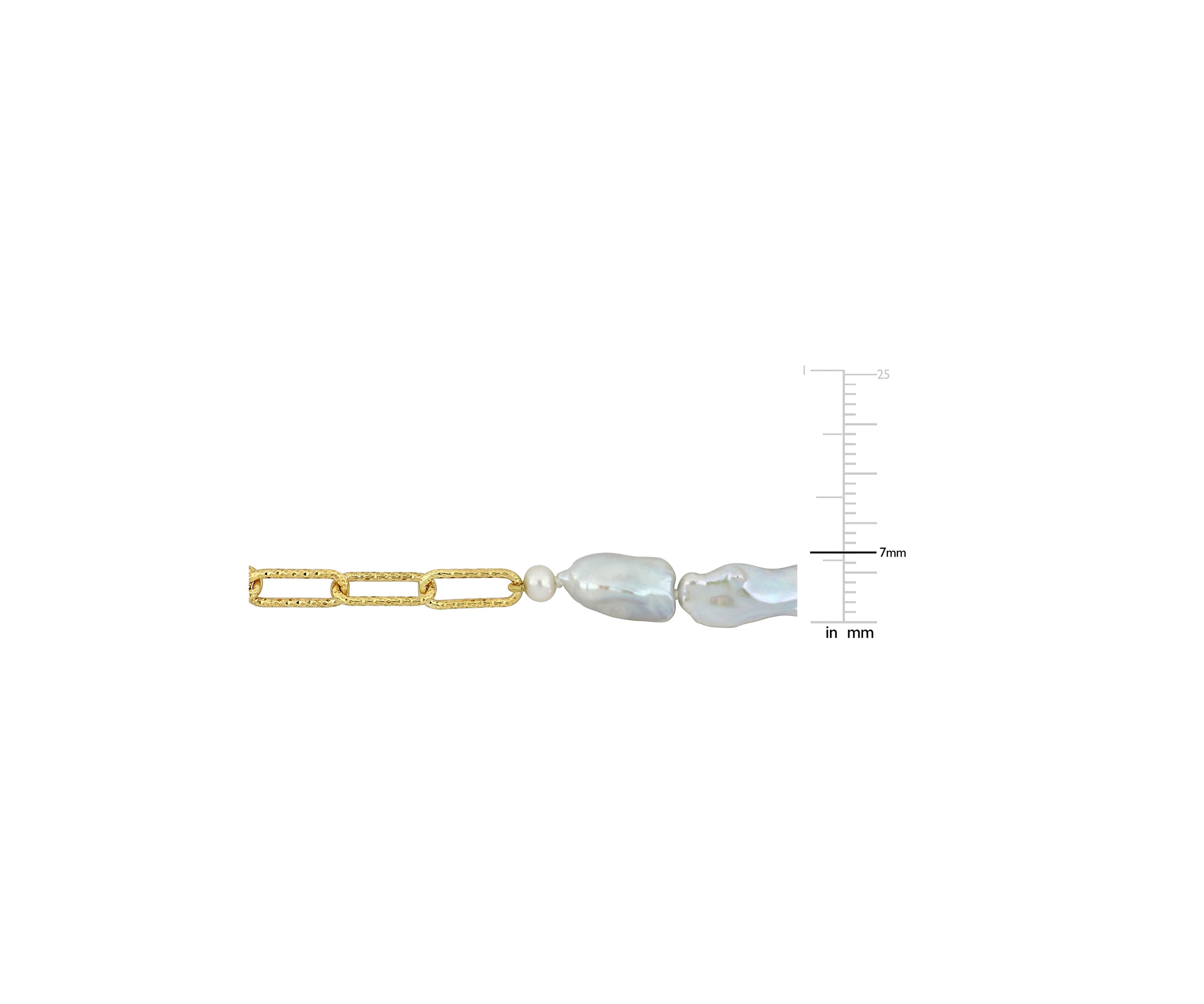 5-7MM Cultured Freshwater Keshi Pearl Link Chain Necklace in 18k Gold Plated Sterling Silver