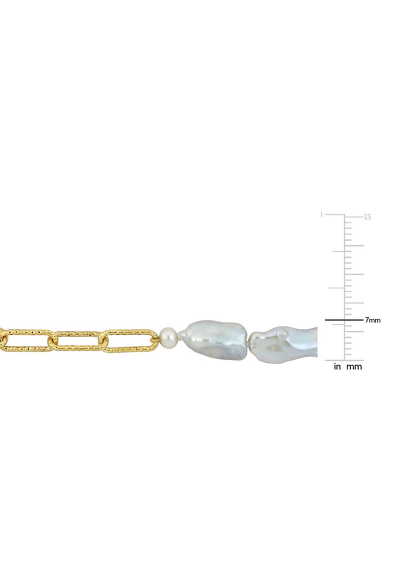 5-7MM Cultured Freshwater Keshi Pearl Link Chain Necklace in 18k Gold Plated Sterling Silver