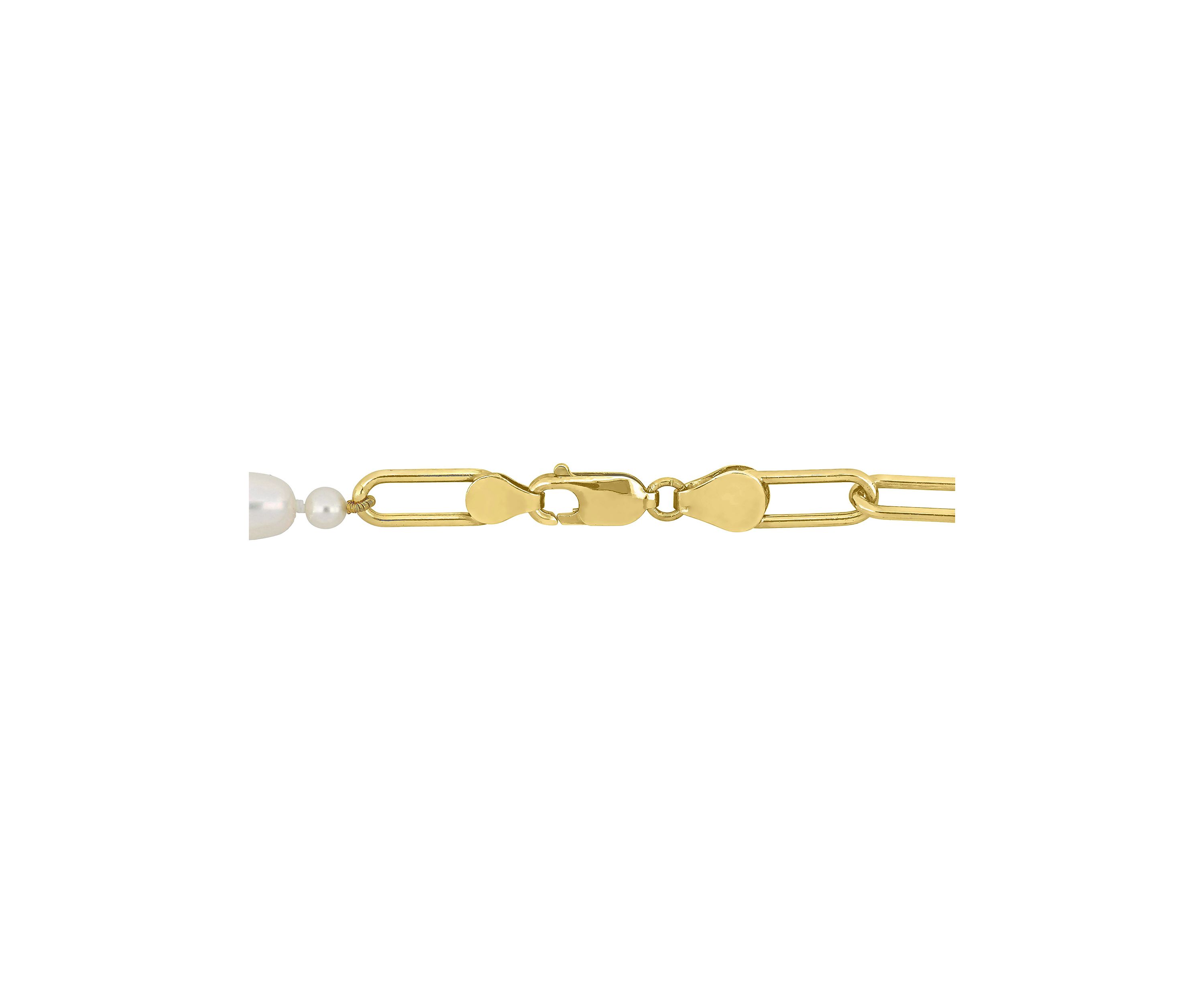 7-7.5MM Cultured Freshwater Oval Link Chain Necklace in 18k Gold Plated Sterling Silver